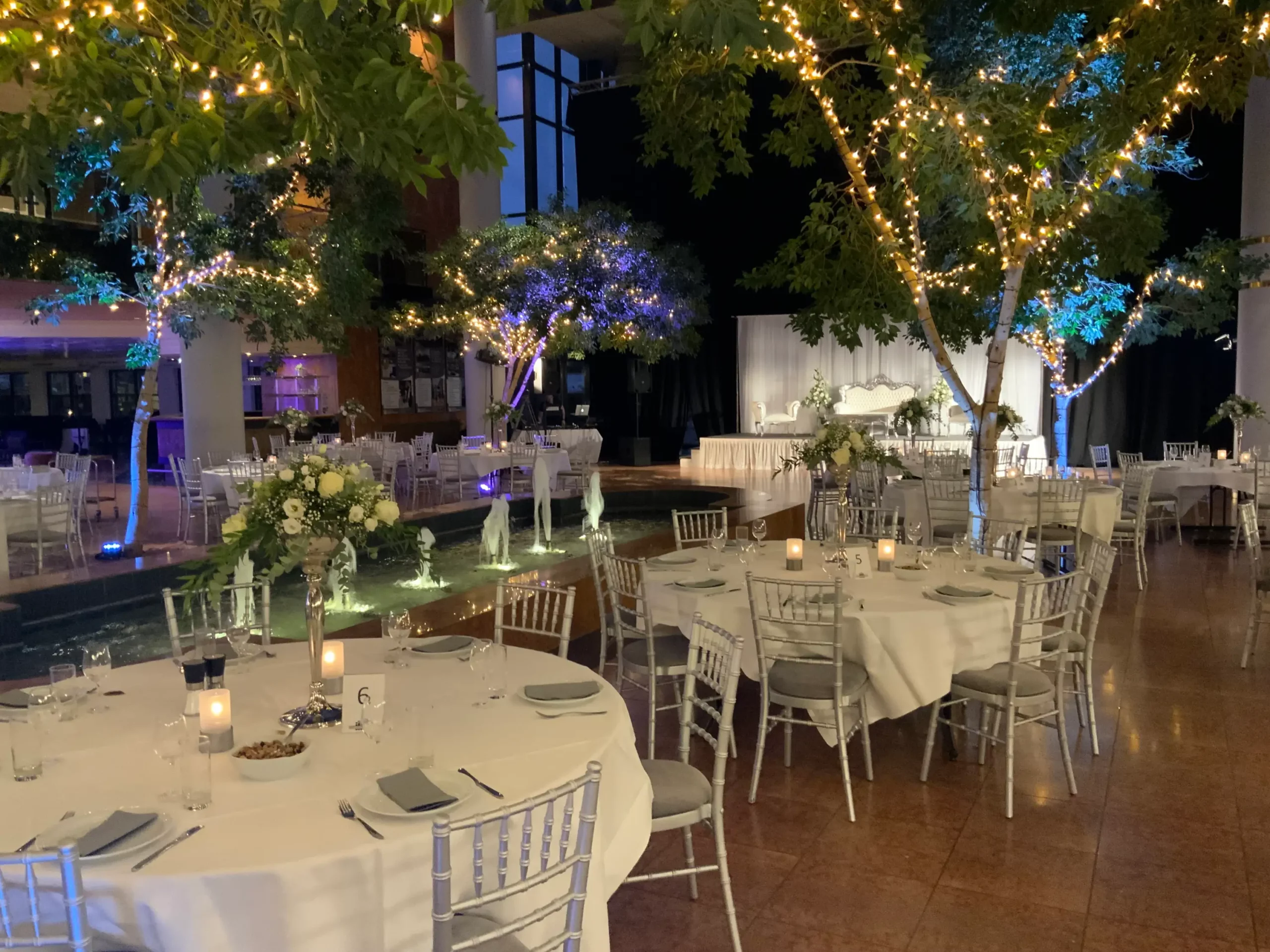 Bryllupslokale i Golden Lux med springvand og smukke Ficustræer